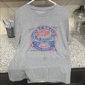 Lucky Brand Gray Tee with Red and Blue Graphic